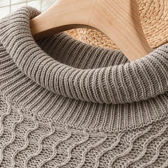 Casual  Turtleneck Drop Shoulder Sweater Mocha Brown - Picture 5 of 5